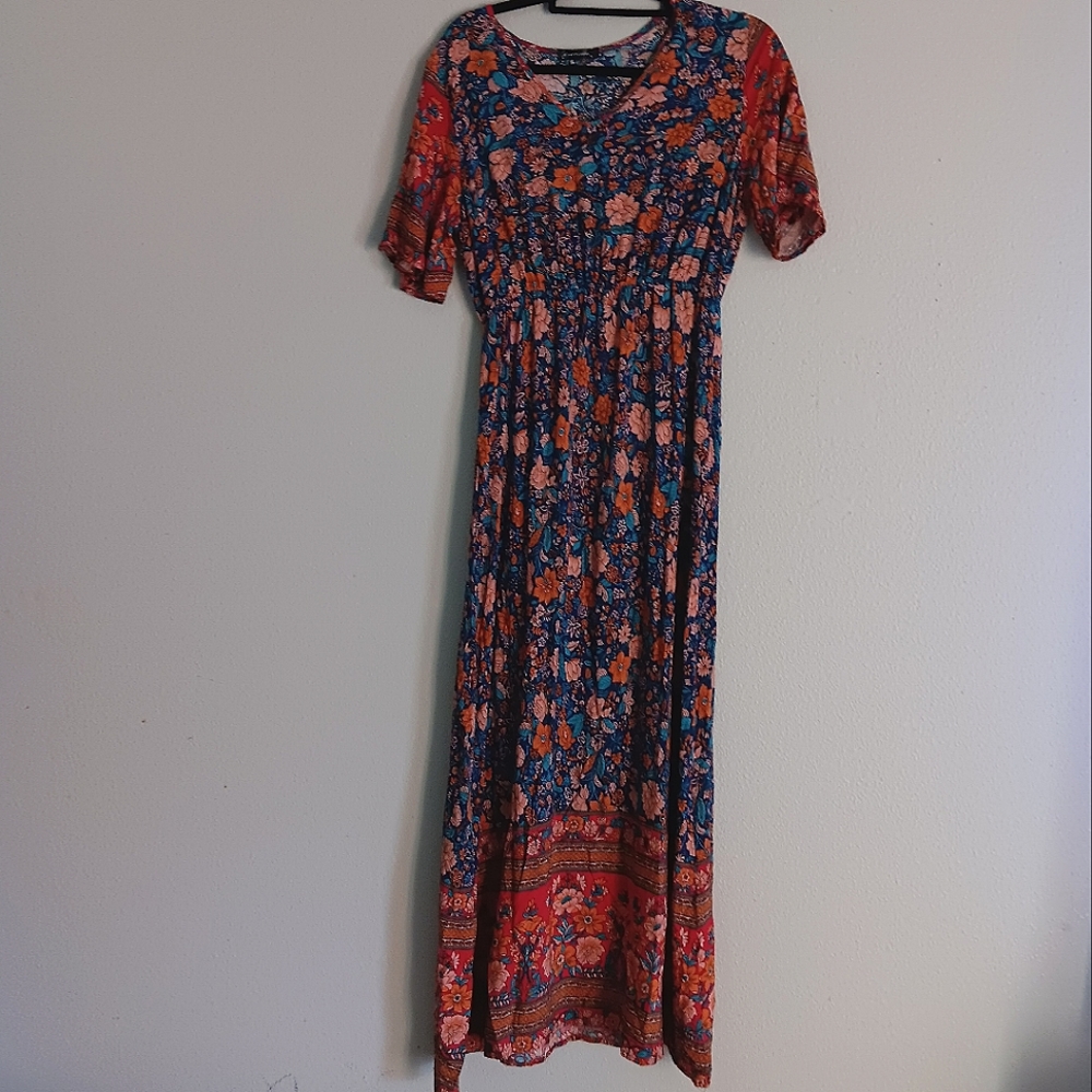 Bohemian Pretty Garden A-line Little maxi dress v-neck Floral Multi size.med - Picture 7 of 14